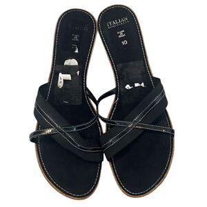 Italian Shoemakers sz 10 black with tan wedge sandals GUC No box